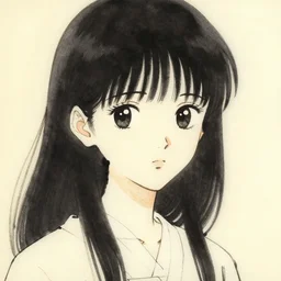 portrait of manga cute young girl in sumi e by yoji shinkawa
