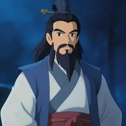 portrait of a zhuge liang wearing by greg rutkowski, by studio ghibli, digital art, blue lighting trending on artstation, hd, 8 k, highly detailed, good lighting, beautiful, epic, masterpiece