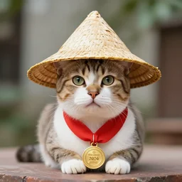 A cat wearing vietnamese straw hat, award winning photo, 4K