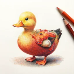 Colored pencil art on paper, Magma Lava Duck, highly detailed, artstation, MasterPiece, Award-Winning, Caran d'Ache Luminance