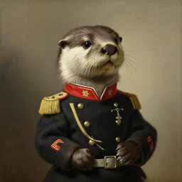 oil painting of an anthropomorphic otter in military uniform, amazing detail, painted by johannes vermeer