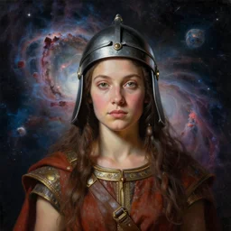 a portrait of Pocahontas in the space with nebulae, realistic painting, high definition, digital art, matte painting, very detailed, realistic