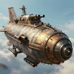 close up of a steampunk airship equipped with cannons and artillery, digital art, trending on artstation