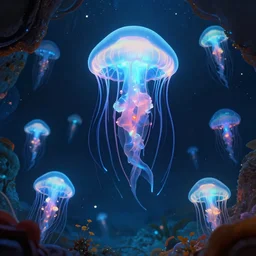 bioluminescent jellyfish in an underwater cave, megalophobia, highly detailed, magic fantasy, digital art, vibrant colors, keyframe illustration, trending on artstation, andreas rocha, sylvain sarrailh, darek zabrocki, finnian macmanus, dylan cole, liang mark, albert bierstadt, sung choi, peter mohrbacher, greg rutkowski