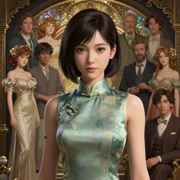 portrait of android girl, wearing cheongsam, highly detailed vfx portrait, unreal engine, sharp focus, smooth, greg rutkowski, loish, rhads, beeple, caspar david friedrich, makoto shinkai and lois van baarle, ilya kuvshinov, rossdraws, elegent, tom bagshaw, alphonse mucha, global illumination, detailed and intricate environment
