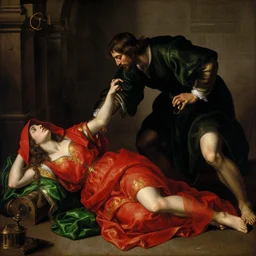 the trials of the scarlet woman by caravaggio adolf welfli jan van eyck william blake piranesi beksinsky, difficulties, prostrate woman, tormentor, agony, dungeon, ecstatic visions, conical red hood, red gold emerald