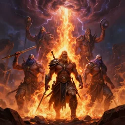 thunder gods raining down fire, matte painting in the style of greg rutkowski and james gurney, trending on Artstation, digital art