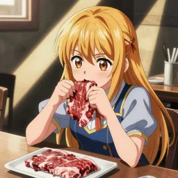 neco - arc! from fate, eating raw meat, silly drawing