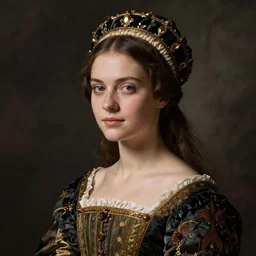 portrait of young woman in renaissance dress and renaissance headdress, art by imogen cunningham