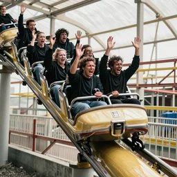 a people in black and crying riding a rollercoaster with their hands in the air photo realistic 3 5 mm hdr