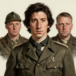 a wwi propaganda portrait of adam driver by jon whitcomb and albrecht anker and sydney prior hall, hyperrealism