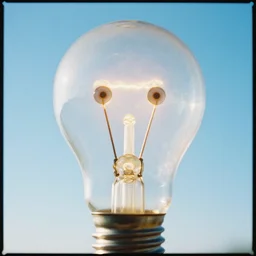 still film, character in the form of a light bulb and eyes, portrait, illustration, rim light, top light, summer clear blue sky, perfectly shaded, soft painting, epic, intricate, art