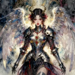angel knight gothic girl. intricate, amazing composition, colorful watercolor, by ruan jia, by maxfield parrish, by marc simonetti, by hikari shimoda, by robert hubert, by zhang kechun, illustration, fantasy, gloomy, volumetric lighting