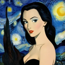 A beautiful woman in a starry night by salvador dali, Roy Lichtenstein, detailed illustration, octane, trending on ArtStation