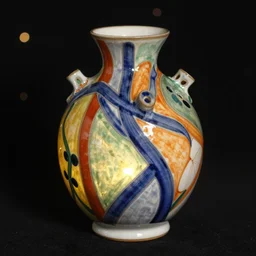 study of shino oribe ceramics with bold innovative organic shape, vibrant colors, individual piece kintsugi, black background, bokeh, nightlight, studio lighting, hard lighting