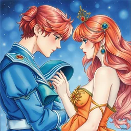the sailor neptune and the sailor uranus. beautiful, realistic painting by mucha and kuvshinov and bilibin. watercolor, thick lining, manga