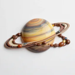 The planet Saturn, whose belt is made of colorful chocolates, is located in a place in the galaxy that is very made of Candy