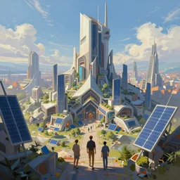 solarpunk concept art of a monumental and gorgeous city viewed from afar, beautiful, angular, hopeful, trending on artstation, award winning painting, cgi, art by john berkey and anton fadeev and john howe and simon stalenhag