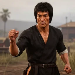 Film still of Bruce Lee, from Red Dead Redemption 2 (2018 video game)
