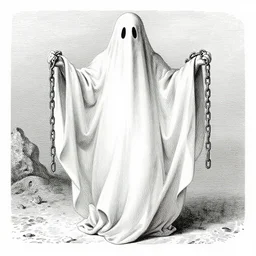 a sheet ghost holding chains by gustave dore