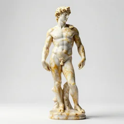 stylized gold onyx ornate statue full body made of marble of hercules, perfect symmetrical body, perfect symmetrical face, hyper realistic, hyper detailed, by johannen voss, by michelangelo, octane render, blender, 8 k, displayed in pure white studio room