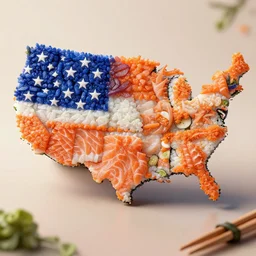 united states made out of sushi, realistic, 8 k, extremely detailed, cgi, trending on artstation, hyper - realistic render, 4 k hd wallpaper, premium prints available, by greg rutkowski