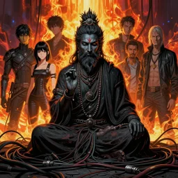 dark cyber hindu sadhu, a lot of cables around, by francis bacon, by ayami kojima, by amano, by karol bak, greg hildebrandt, by mark brooks, by alex grey, by zdzisław beksinski, by takato yamamoto, radiant colors, ultra detailed, high resolution, wrapped thermal background
