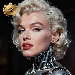 vibrant ultra clear sideview portrait of marilyn monroe cyborg by sandra chevrier laurie greasley magritte gustave dore, beautiful eyes face, cybernetics, low contrast, cinematic dramatic lighting, hyper realistic detailed intricate render, hypermaximalist, ornate, epic composition, 4 k 8 k, octane blender, sharp focus, concept art, masterpiece award winning