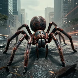 giant arachnids attacking the city, cinematic, realistic
