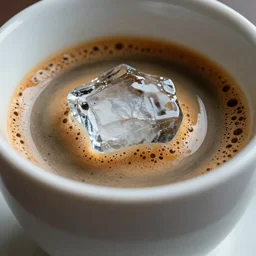 A macro foto of a mini iceberg in an espresso coffe cup