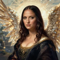 closeup portrait shot of a beautiful ana de armas, fallen angel, evil, fancy, luxurious, elegant, sharp focus, warframe, illustration, thomas kinkade, tomasz alen kopera, peter mohrbacher, donato giancola, leyendecker, boris vallejo, john howe, da vinci, beautiful ethereal landscape in the background