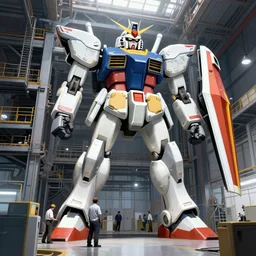 engineers building a big mecha inside a factory, Katsuhiro Otomo, trending on artstation