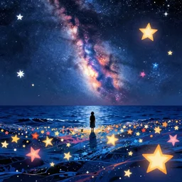 a perfect illustration of stars and the sea, colorful and colorful, 4 k, japanese fairy tale fantasy style ， by andreas rocha tends to artstation, super wide angle, light effect