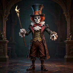 full body pose, hyperrealistic photograph of the mad hatter, dim volumetric lighting, 8 k, octane beautifully detailed render, extremely hyper detailed, intricate, epic composition, cinematic lighting, masterpiece, trending on artstation, very very detailed, stunning, hdr, smooth, sharp focus, high resolution, award, winning photo, dslr, 5 0 mm