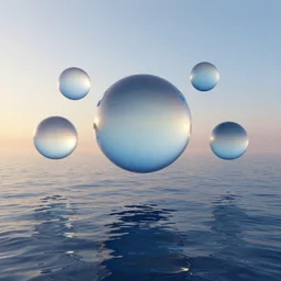 sky orbs floating perfectly above a rippling sea