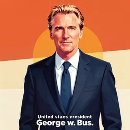 dubya, liam neeson portrays united states president george w. bush, 8 0's movie poster, theatrical poster, vibrant fan art, digital art, trending on artstation, minimalist