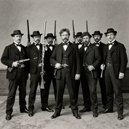 photo of group 19th century gangsters with  guns by Diane Arbus and Louis Daguerre