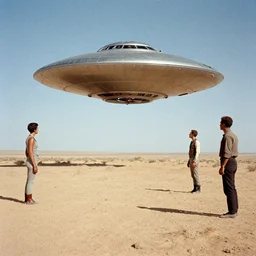 1940 grainy photograph of a Close Encounters of the Third Kind, desert , alien visitors.UFO.