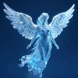 blue semi - transparent water angel, highly detailed