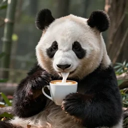 Panda drinking a latte in real life