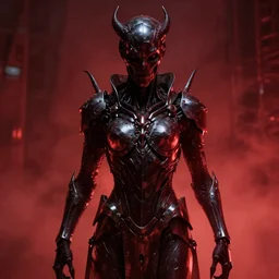 a dark sci fi horror quarter - length portrait of a shadow demon wearing futuristic sci fi armor made of metal plates, cinematic lighting, red color scheme, high detail, dark fantasy, sci fi horror, smooth, menacing and sinister, unreal engine, octane render, by vitaly bulgarov artstation, fog volumes, sci fi horror, post processing, cgsociety