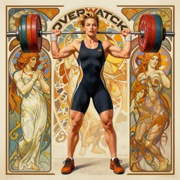 socialist realism propaganda poster of margot robbie as beautiful female muscular weightlifter zarya from overwatch, portrait, full body, socialist realism, highly detailed, intricate, digital painting, artstation, sharp focus, illustration, art by jakub rozalski, greg rutkowski, artgerm, tan zi and ayanamikodon and alphonse mucha and wlop