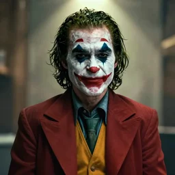 a film still of Morgan Freeman starring as The Joker, 40mm lens, shallow depth of field, split lighting, cinematic