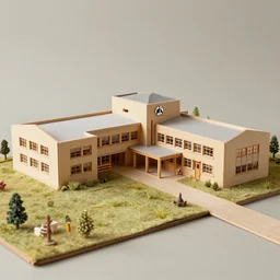 native american inspired architectural model of a school in the style of frank lloyd wright