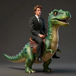 a portrait of a man sitting in a saddle on the back of a green dinosaur, adorable and whimsical, fantasy, elegant, unreal engine, octane render, sharp focus, high contrast, illustration, art by antonio j. manzanedo
