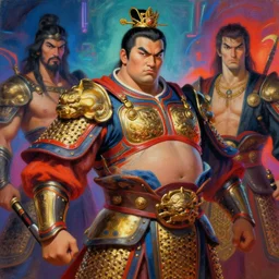 attractive beefy male with armor, ming dynasty, character design, colorful, neon lights, painting by gaston bussiere, craig mullins, j. c. leyendecker, tom of finland