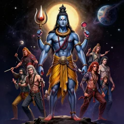 full body portrait of Lord Shiva in Outer Space by Stanley Artgerm Lau, WLOP, Rossdraws, frank frazetta, Andrei Riabovitchev, Marc Simonetti, tranding on artstation