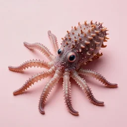 an exotic sea creature with extending organs, plain light pink background, sony ar 7 ii, fine details, soft light, in the style of nick cave