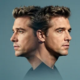 double exposure composite portrait of jeff goldblum, floating head portrait, one profile and one facing, jc penney studio 1 9 8 5, color