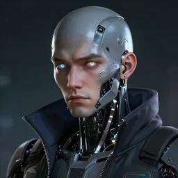 Cyberpunk male android with facial implants and glowing eyes, detailed character portrait trending on ArtStation